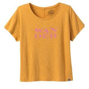 Prana Chez Slub Knit Graphic Mustard Yellow "Wander" Tee Women's Small
